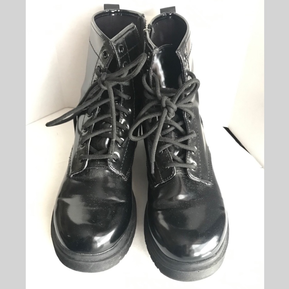 Shiny Faux Leather Combat Boots